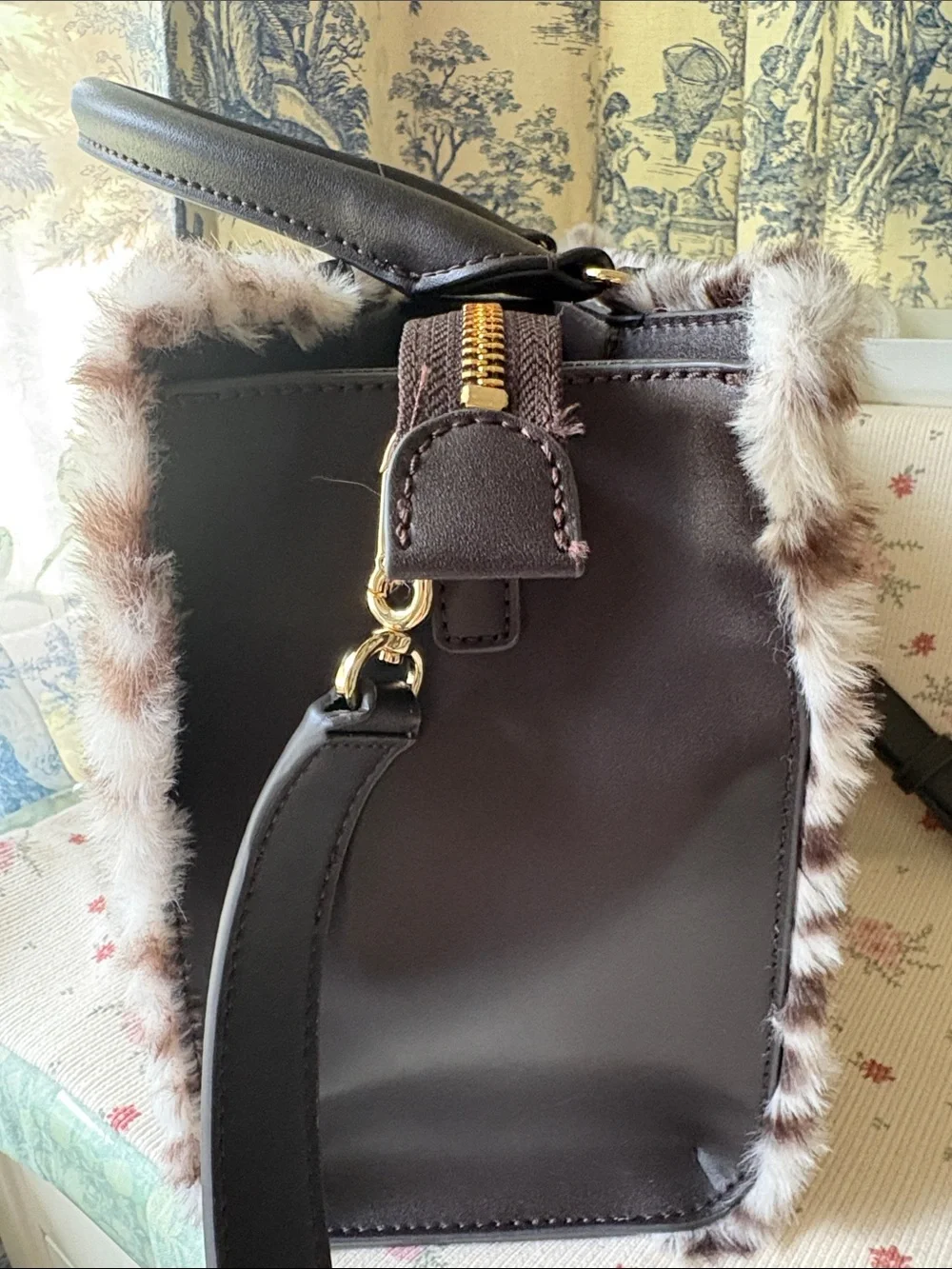 Karl Lagerfeld Faux Fur Leopard Satchel - Brown & White